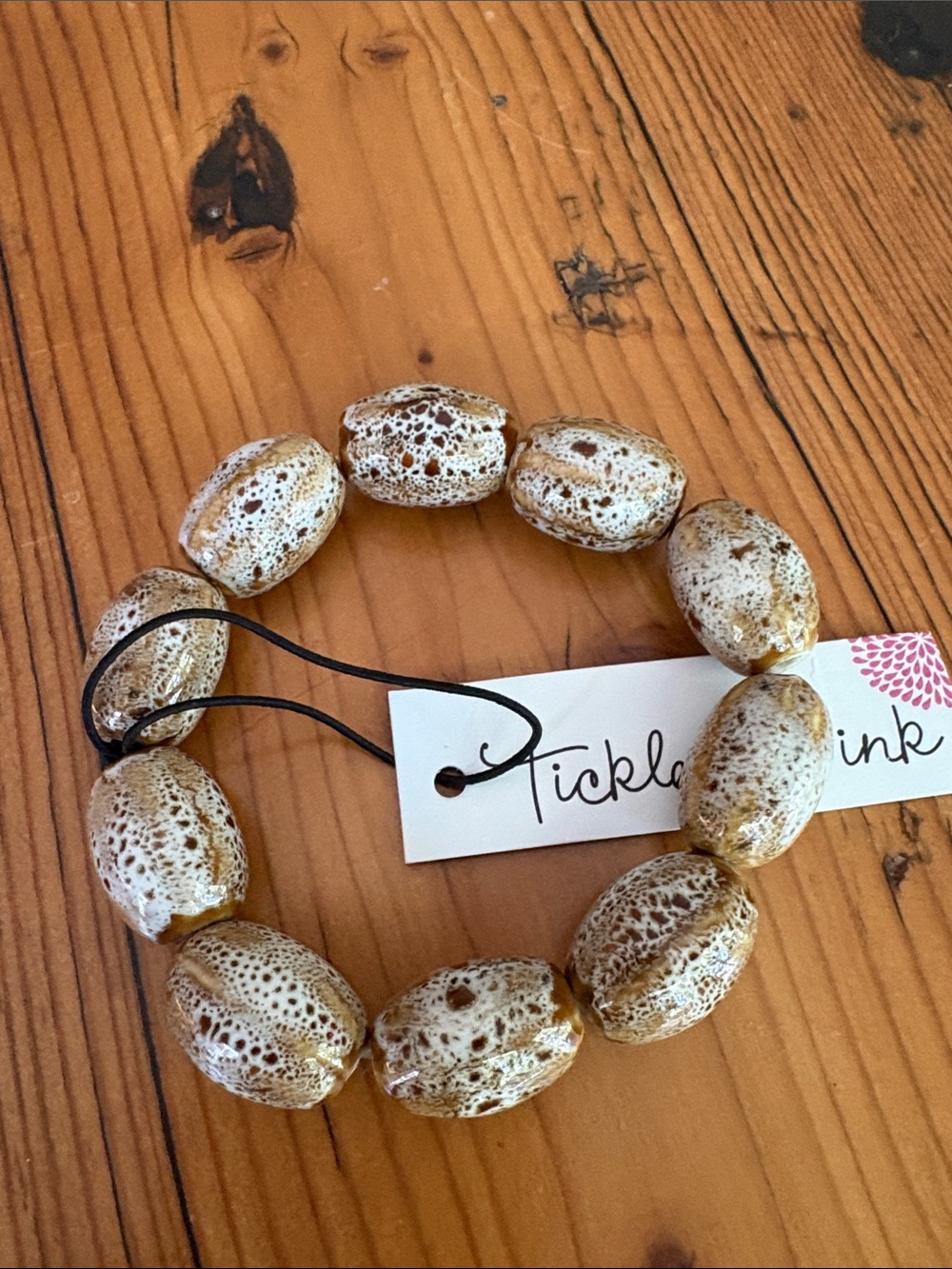 Tickled Pink Cream Speckled Beaded Stretch Bracelet
